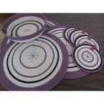 4 Kişilik 9 Parça Amerikan Servis Supla Takımı Tabak Altlığı Bardak Altlığı Hasır Sepet Mutfak Sunum - 35 x 35 cm - Mor - Ekru - Siyah