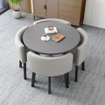 4 Kişilik Yuvarlak Masa ve Sandalye Seti, Mutfak Masası ve 4 Sandalye, Oturma Odası, Ofis veya Balkon için Uygun Sehpa ve Sandalyeler Dahil - 80 x 80 x 7