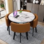 4 Kişilik Yuvarlak Yemek Masası Takımı, 5 Parça Mutfak Masası ve Sandalyeleri, 4 Döşemeli Sandalyeli Küçük Ahşap Yuvarlak Masa, Daire İçin Yemek Odası Kahvaltı Masası,D-80 cm