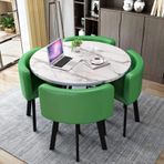 4 Kişilik Yuvarlak Yemek Masası Takımı, 5 Parça Mutfak Masası ve Sandalyeleri, 4 Döşemeli Sandalyeli Küçük Ahşap Yuvarlak Masa, Daire İçin Yemek Odası Kahvaltı Masası,G-80 cm