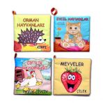 4 Kitap Meyveler , Çiftlik , Orman Ve Evcil Hayvanlar Kumaş Sessiz Kitap T055 T049 T058 T110 - Bez Kitap