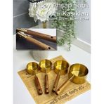 4 Lü Ahşap Saplı Ölçü Kaşığı Seti 250/125/80/60 Ml Paslanmaz Metal Sarı