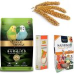 4 Lü Avantaj Paketi Gold Wings Muhabbet Yemi, Quik Kalamar Kemiği, Nature Plan Kuş Kumu, 100 gr Dal Darı