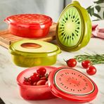 4 Lü Avokado Çilek Kivi Karpuz Meyve Desenli Saklama Kabı Seti Yeşil-Kırmızı