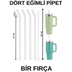 4 Lü Cam Pipet, Stanley Adventure Quencher Seyahat Bardakları Için 31 cm Uzunluğunda Cam Pipetler (4 Adet Eğimli ve 1 Temizleme Fırçası) - Şeffaf - 1 Adet