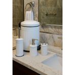 4 Lü Paslanmaz Çöp Kovası Banyo Seti - Çöp Kovası - Tuvalet Fırçası - Diş Fırçalık - Sıvı Sabunluk - Beyaz