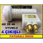 4 LÜ QUAD 4 ÇIKIŞLI LNB FULL HD 3D 4K ULTRA HD