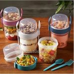 4 'Lü Set Çatallı Kaşıklı Atıştırmalık Yemek Yoğurt Müsli Granola Diyet Kabı - Yemek Saklama Kabı 716776