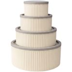 4 Lü Yuvarlak Saklama Kabı Seti Çizgili Desenli BPA İçermez 3 LT 1.8 LT 1 LT 0,55 LT Buzdolabı Düzenleyici Mikrodalga ve Derin Dondurucu Uyumlu BPA İçermez Sağlıklı Erzak Kabı (KREM YUVARLAK 4 LÜ SET)