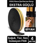 4 Metre Siyah Pvc Doğrama Kapı Pencere Soğuk Geçirmez Sızdırmaz Izolasyon Fitil Yapışkanlı 2x2=4 mt