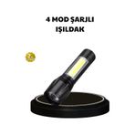 4 Mod Şarjlı Işıldak Güçlü Cree Led Su Geçirmez Alüminyum Gövde