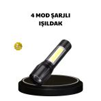 4 Mod Şarjlı Işıldak | Ultra Güçlü Cree Led | Su Geçirmez Alüminyum Gövde Mir86517451