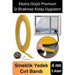 4 mt Güçlü Premium Sineklik Yedek Cırt Bant Pencere Kapı Yapışkanlı Tül Sinek Perdesi Bandı 3 Adet