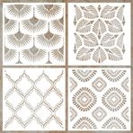 4 Parça 12 x 12 İnç Duvar Şablonları Duvar Üzerinde Boyama için Ahşap Yer Karosu Yeniden Kullanılabilir Mobilya Şablonları Plastik Çizim Şablonu Geometrik Desen Şablon Ev Dekoru