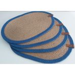4 Parça Amerikan Servis Oval Supla Hasır Supla Takımı Dekorasyon Hediye Mutfak Sunum - 42 x 30 cm - Açık Mavi