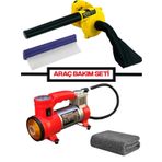 4 Parça Araç Bakım Seti Lastik Şişirme Hava Üfleme Mikrofiber Bez Cam Silecek Seti