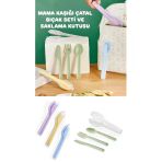 4 Parça Çanta İçi Çocuk Yemek Yedirme Seti - Bebe Mama Kaşığı Çatalı Bıçağı Ve Kabı