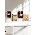 4 Parça Dekoratif A4 Mdf Tablo, Cafe Tabloları , Kahve Köşesi Tabloları , Duvar Tabloları , Çerçeve Görünümlü Dekoratif
