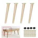 4 Parça Konik Ahşap Masa Ayakları - Kanepe, Kanepe, Osmanlı, Loveseat, Şifonyer için Masif Kauçuk Ağacı Yedek Ayakları - 51,7 cm Yükseklik, Doğal Kaplama ve Şık