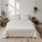 4 Parça Lastikli Çarşaflı Pamuklu Ranforce Kumaş Çift Kişilik Nevresim Takımı - Bej - 200 x 220 cm