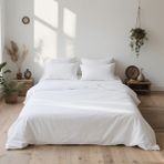 4 Parça Lastikli Çarşaflı Pamuklu Ranforce Kumaş Çift Kişilik Nevresim Takımı - Krem - 200 x 220 cm