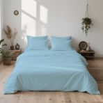 4 Parça Lastikli Çarşaflı Pamuklu Ranforce Kumaş Çift Kişilik Nevresim Takımı - Mavi - 200 x 220 cm