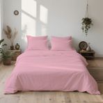 4 Parça Lastikli Çarşaflı Pamuklu Ranforce Kumaş Çift Kişilik Nevresim Takımı - Pembe - 200 x 220 cm