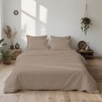 4 Parça Lastikli Çarşaflı Pamuklu Ranforce Kumaş Çift Kişilik Nevresim Takımı - Vizon - 200 x 220 cm