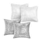 4 Parça Modern Peluş ve Payetli Kırlent Kılıfı Gümüş Renk 45 x 45 cm Mikro Petek Kumaş