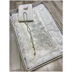 4 Parça Seccade Takımı Çeyizlik Bohça Kutulu Kadife Güpürlü Gelin Damat Seti - 70 x 120 cm - Bej