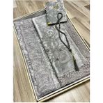 4 Parça Seccade Takımı Çeyizlik Bohça Kutulu Kadife Güpürlü Gelin Damat Seti - 70 x 120 cm - Gri