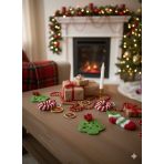 4 PARÇA SET Noel Temalı Örgü Ağaç Süsü Koleksiyonu (Mini Çorap, Şeker Çubuğu Çelenk, Ağaç) 06