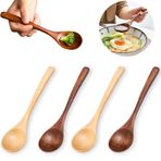 4 Parça Tahta Kaşık, 7 İnç Bal Kaşığı Ahşap Pişirme Kaşığı İki Renkli Ahşap Kaşık Seti Çorbalar, Kahve, Salatalar, Dondurma, Tahıl ve Meyveler için Uygun