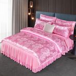 4 parçalı pembe saten nevresim takımı, yatak etekli, kraliçe beden, 230 x 200 cm, lüks, yumuşak yorgan ve yastık kılıfları, şık yatak odaları için şık ev dekorasyonu