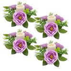4 PCS Küçük Mum Yüzükler Çelenkler, Düğün Çiçek Mum Yüzükler Ayağı Mum Yüzük, Sahte Okaliptüs Yaprakları İpek Çelenk Düğün Centerpiece Parti Ev Masa Dekor için(Mor)