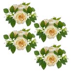 4 PCS Küçük Mum Yüzükler Çelenkler, Düğün Çiçek Mum Yüzükler Ayağı Mum Yüzük, Sahte Okaliptüs Yaprakları İpek Çelenk Düğün Centerpiece Parti Ev Masa Dekor(Hafif Şampanya)
