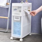 4 Plastik Çekmeceli ve Tekerlekli Dar İnce Banyo Zemin Dolabı Küçük Alanlar için Dikey Depolama Ünitesi Büyük Kapasiteli Tuvalet Kağıdı Saklama Dolabı