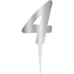 4 Rakamı Gümüş Pleksi Pasta Süsü