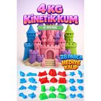 4 Renk Kinetik Kum Seti 4 kg (4x1000 gr) + 28 Parça Kum Kalıbı Hediyeli | Eğitici Akışkan Oyun Kumu | 3+ Yaş Çocuklar İçin Sensory Montessori Oyuncak