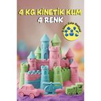 4 Renk Kinetik Kum Seti 4 kg (4x1000 gr) + 8 Parça Kum Kalıbı Hediyeli | Eğitici Akışkan Oyun Kumu | 3+ Yaş Çocuklar İçin Sensory Montessori Oyuncak