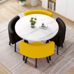 4 Sandalyeli Çağdaş Yuvarlak Yemek Masası, 5 Parçalı Yuvarlak Masa 80 cm, Oturma Odası, Ofis veya Mutfak için Mükemmel, Modern Tarz, Resepsiyon Mobilyaları, Şık ve Fonksiyonel Yemek Takımı