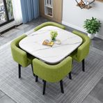 4 Sandalyeli Modern Yuvarlak Yemek Masası Seti - 80 cm Kare Konferans Masası Dahil - Resepsiyon Masası ve Sandalye Combo - Ahşap Mutfak Yemek Takımı