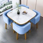4 Sandalyeli Yuvarlak Mutfak Yemek Masası Seti, Yemek Odası ve Konferans Salonu için 5 Parça Mobilya Seti, 80 x 74 cm Yuvarlak Kahvaltı Bar Masası, Modern Tasarım Yemek Takımı #14