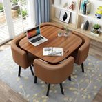 4 sandalyeli yuvarlak yemek masası seti, mutfak, salon, oturma odası için modern mobilyalar, küçük ofis veya toplantı odası için ideal, ev veya iş için zarif yemek takımı