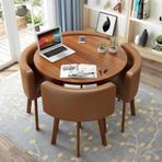 4 Sandalyeli Yuvarlak Yemek Masası Takımı, Küçük Ofis Konferans Odası Masaları ve Sandalyeleri, Modern Eğlence Yemek Odası Mobilyaları Mutfak Salon Oturma Odası, T), N,N-80cm(31.5")
