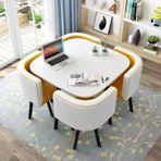 4 Sandalyeli Yuvarlak Yemek Masası Takımı, Küçük Ofis Konferans Odası Masaları ve Sandalyeleri, Modern Eğlence Yemek Odası Mobilyaları Mutfak Salon Oturma Odası, T), U,U-80cm(31.5")