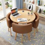 4 Sandalyeli Yuvarlak Yemek Masası Takımı, Küçük Ofis Konferans Odası Masaları ve Sandalyeleri, Modern Eğlence Yemek Odası Mobilyaları Mutfak Salon Oturma Odası, T),U-,L-80cm(31.5")