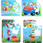 4 Set - 48 Parça Tox Uçak, Araba ve Elmacı Ayı 3+ Keçe Yapboz - 3 Yaş Puzzle T044 T004