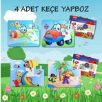 4 Set - 48 Parça Tox Uçak, Araba ve Gökkuşağı 3+ Keçe Yapboz - 3 Yaş Puzzle T004 T042