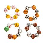 4 Spor Top Anahtarlık, Beyzbol Basketbol Futbol Tenis Voleybol Anahtarlık, Ahşap Boncuk Boncuklu Spor Kolye, Sırt Çantası Çanta Kayıp Kolye Koymak, Erkek ve Kadın Spor Stil Aksesuarları, çok renkli,